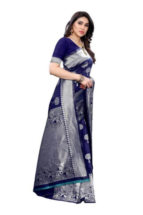 Vamika Banarasi Jacquard Weaving Blue Saree (AMEE BLUE) | Swadesiicart
