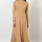 W for Woman Brown Solid Metallic Hardware Flarred Dresses