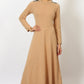 W for Woman Brown Solid Metallic Hardware Flarred Dresses