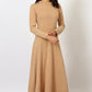 W for Woman Brown Solid Metallic Hardware Flarred Dresses