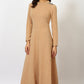 W for Woman Brown Solid Metallic Hardware Flarred Dresses