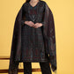 W for Woman Black Yarn Dyed Sequins A-Line Kurta & Straight pant with Dupatta Set