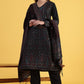 W for Woman Black Yarn Dyed Sequins A-Line Kurta & Straight pant with Dupatta Set