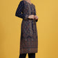 W for Woman Blue Yarn Dyed Sequins Straight Kurta & Straight pant with Dupatta Set