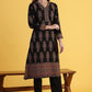 W for Woman Black Yarn Dyed Sequins Straight Kurta & Straight pant with Dupatta Set