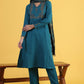 W for Woman Blue Solid Zari Straight Kurta & Straight pant with Shawl Set