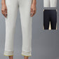 W for Woman Blue And White Cotton Flax Slim Pants Combo