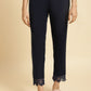W for Woman Blue And White Cotton Flax Slim Pants Combo