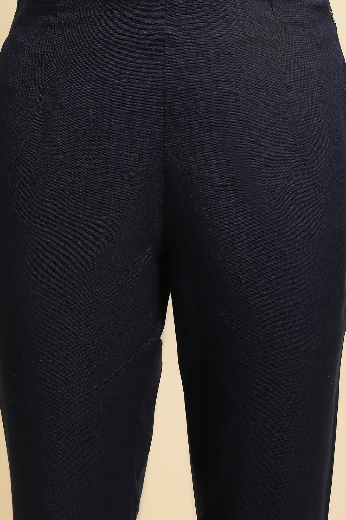 W for Woman Blue And White Cotton Flax Slim Pants Combo