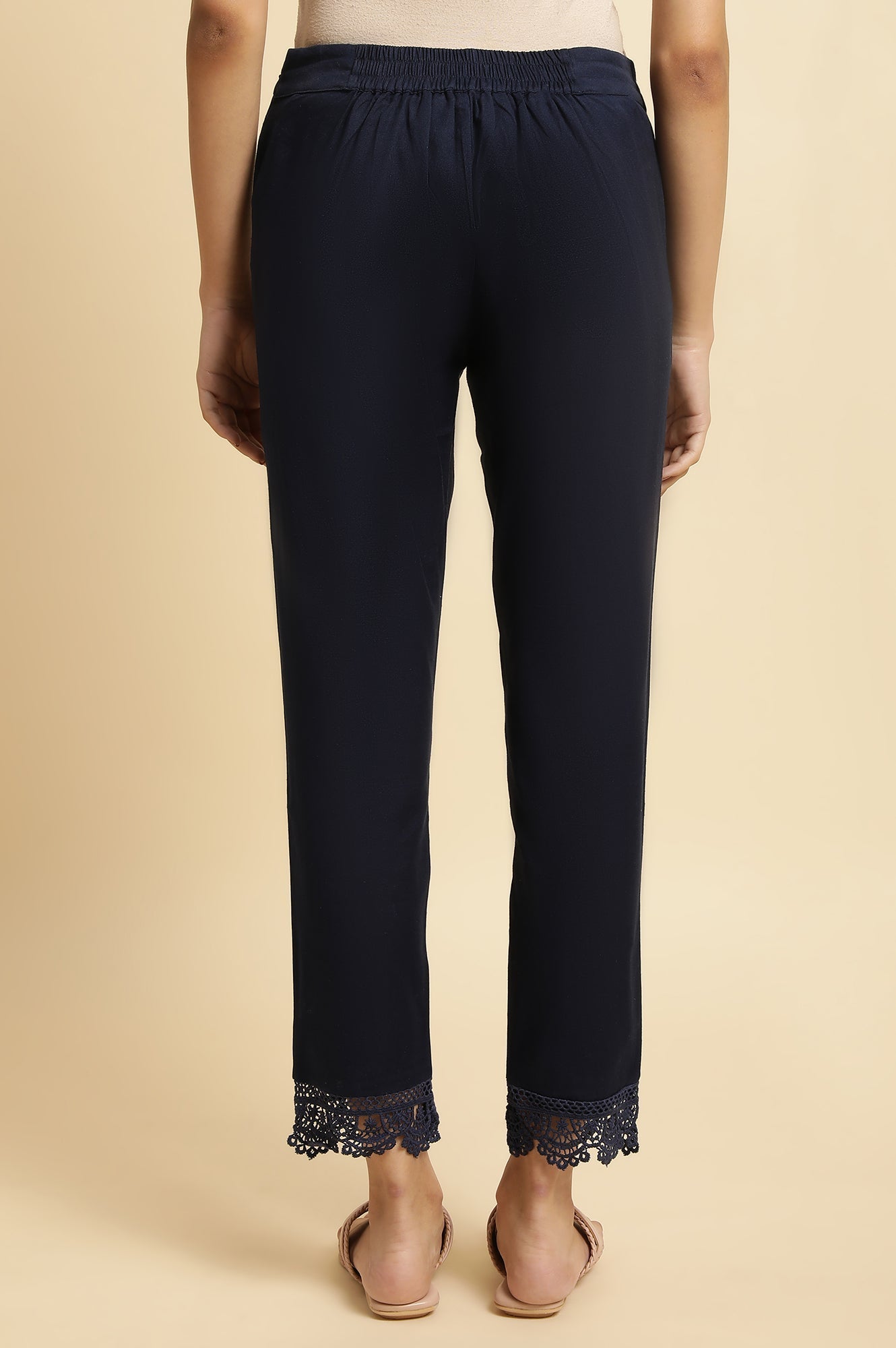 W for Woman Blue And White Cotton Flax Slim Pants Combo