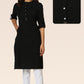 W for Woman Black Mandarin Collar Cotton Blend Straight Kurta
