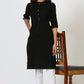W for Woman Black Mandarin Collar Cotton Blend Straight Kurta