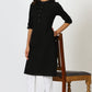 W for Woman Black Mandarin Collar Cotton Blend Straight Kurta