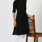 W for Woman Black Mandarin Collar Cotton Blend Straight Kurta