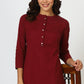 W for Woman Maroon Mandarin Collar Cotton Blend Straight Kurta With W Branding