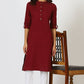 W for Woman Maroon Mandarin Collar Cotton Blend Straight Kurta With W Branding