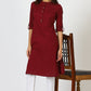 W for Woman Maroon Mandarin Collar Cotton Blend Straight Kurta With W Branding