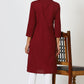 W for Woman Maroon Mandarin Collar Cotton Blend Straight Kurta With W Branding