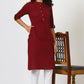 W for Woman Maroon Mandarin Collar Cotton Blend Straight Kurta With W Branding