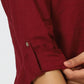 W for Woman Maroon Mandarin Collar Cotton Blend Straight Kurta With W Branding
