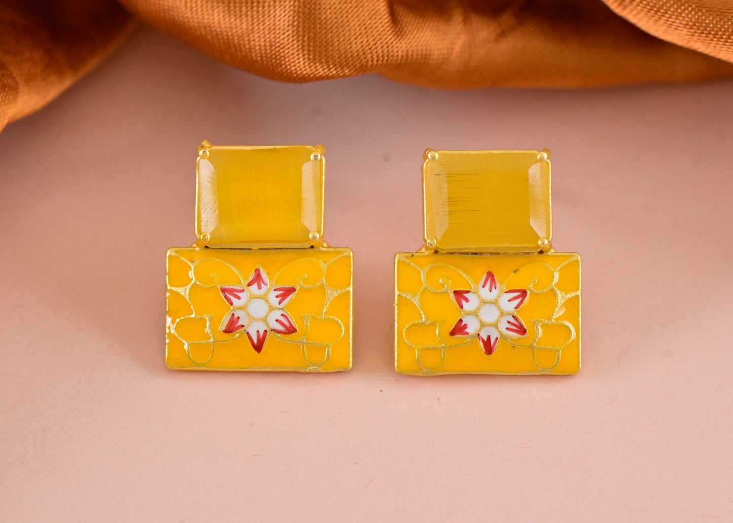 Joban Fashion Women Brass Yellow Onyx Earrings - Swadesiicart