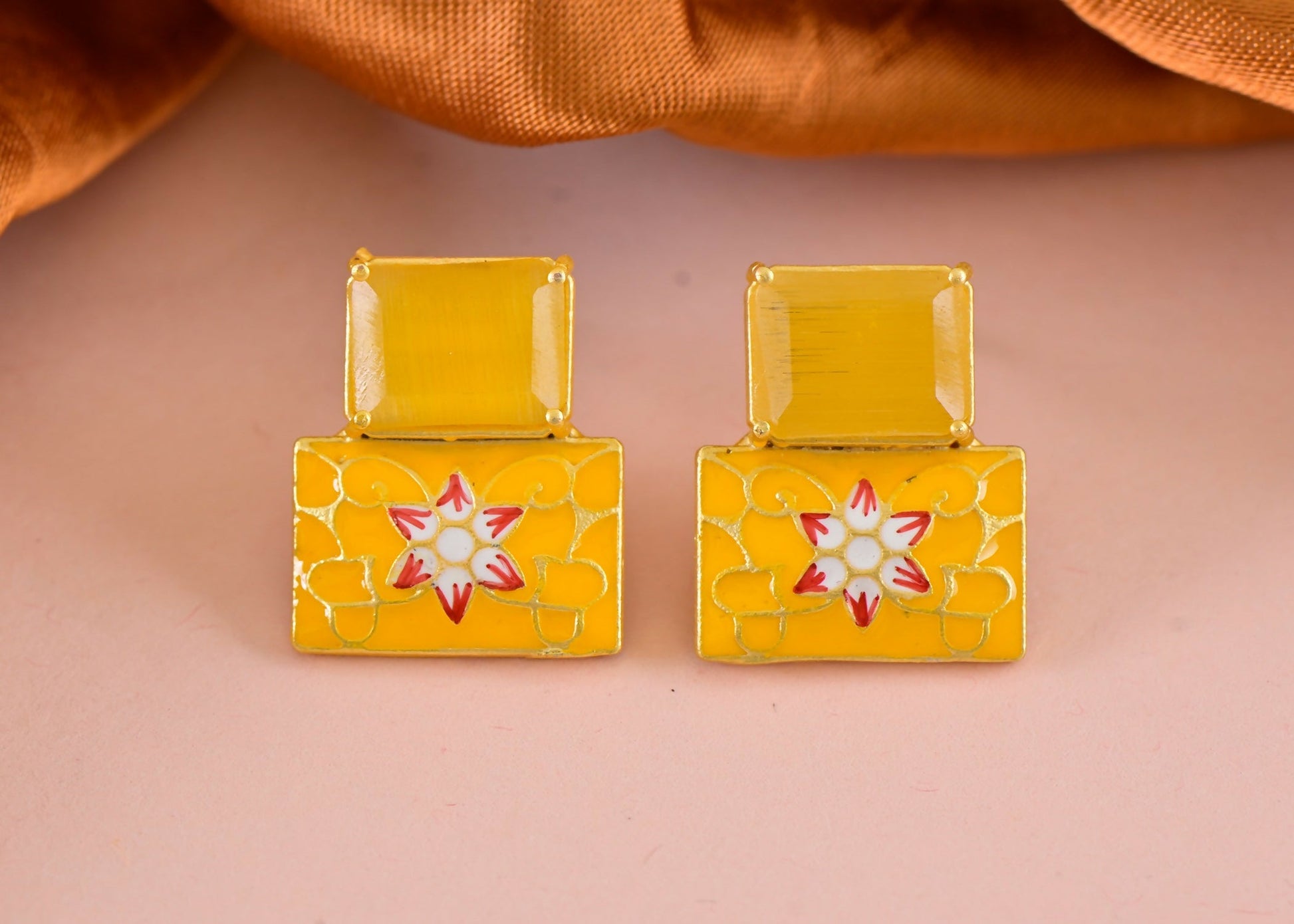 Joban Fashion Women Brass Yellow Onyx Earrings - Swadesiicart