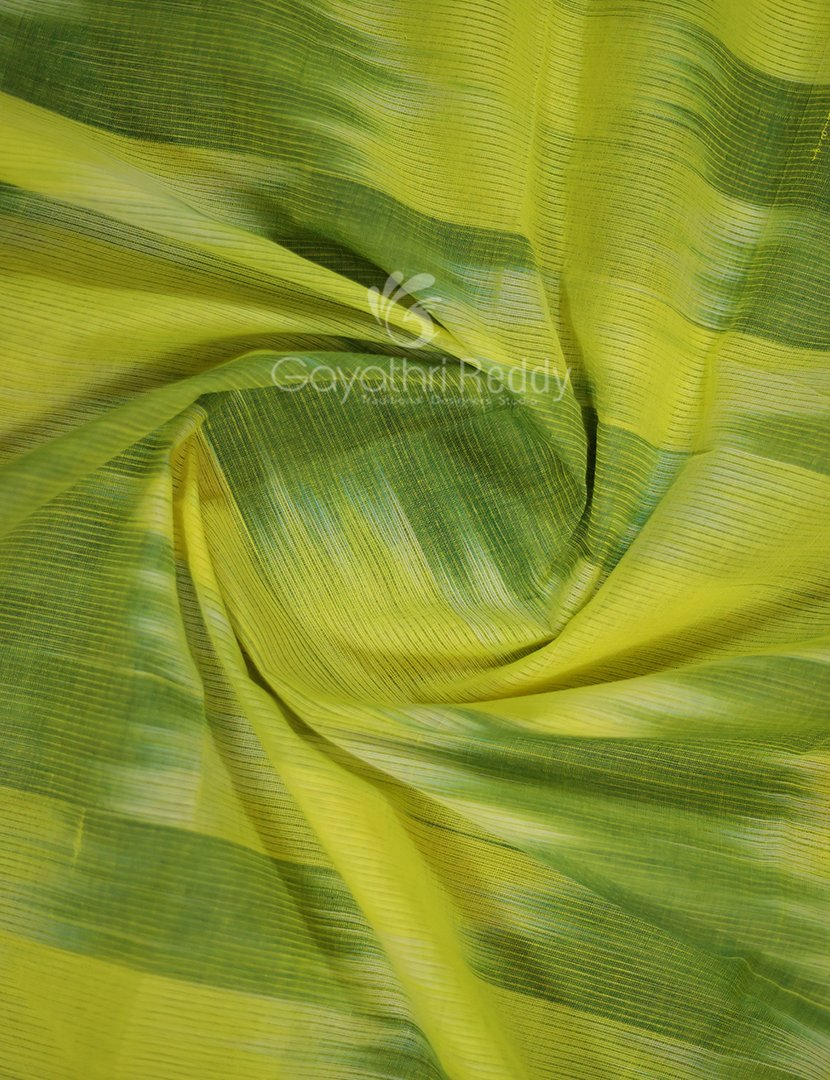 Dual Shades of Lime Green Mangalagiri Ikkat Cotton Saree By Gayathri Reddy Designer Studio | Swadesiicart