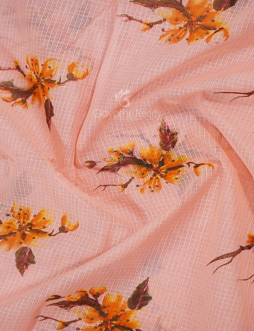 Peach Colour Block Print Pure Kota Cotton Saree By Gayathri Reddy Designer Studio | Swadesiicart