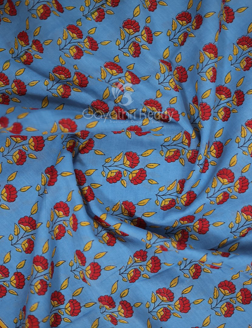 Shades of Blue Combination Printed Cotton Saree By Gayathri Reddy Designer Studio | Swadesiicart