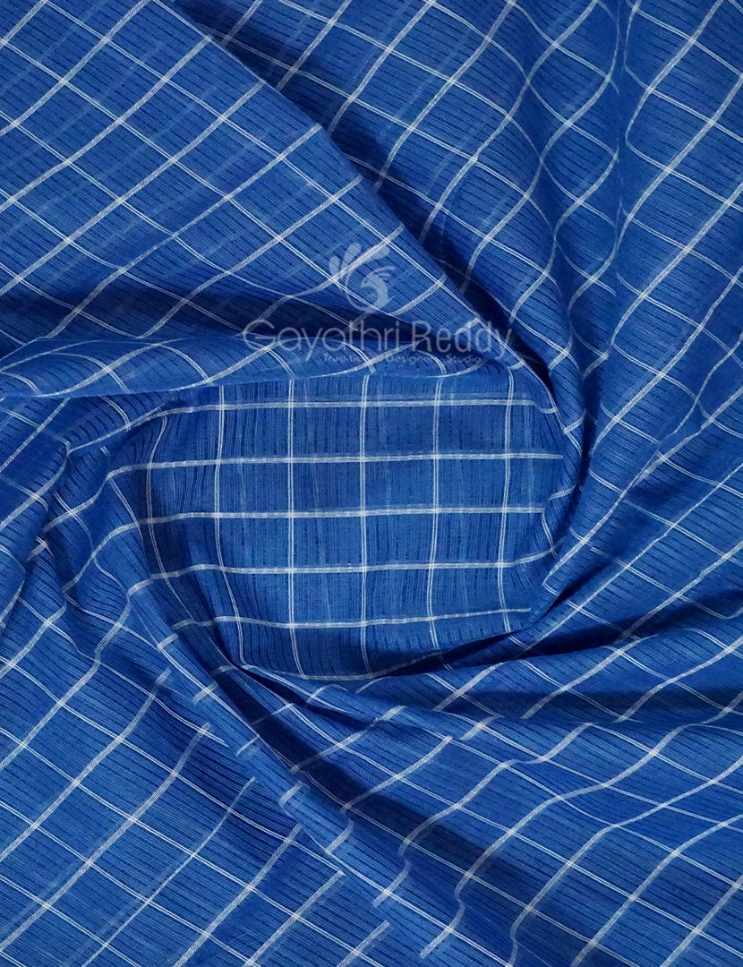 Denim Blue With Checks Pure Mangalgiri Cotton Saree By Gayathri Reddy Designer Studio | Swadesiicart