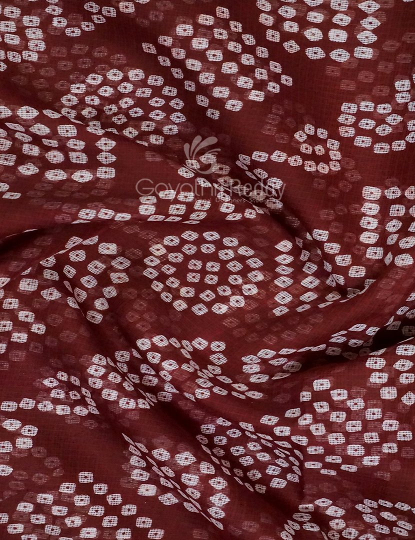 Shades of Maroon With Bandhni Design Pure Kota Cotton Saree By Gayathri Reddy Designer Studio | Swadesiicart