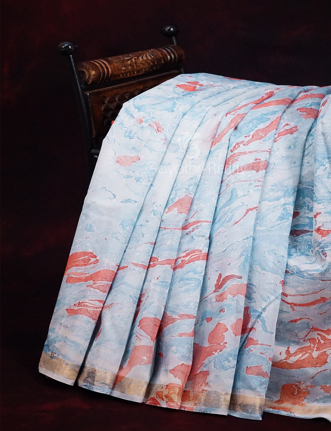 Shades of Sky Blue Colour Printed Pure Chanderi Sico Saree By Gayathri Reddy Designer Studio | Swadesiicart