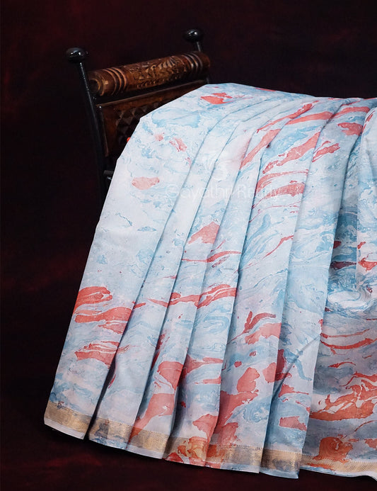 Shades of Sky Blue Colour Printed Pure Chanderi Sico Saree By Gayathri Reddy Designer Studio | Swadesiicart