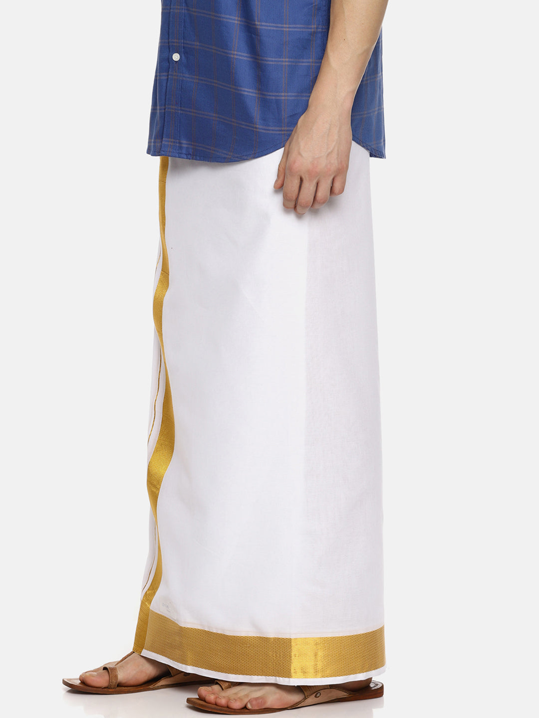 Sethukrishna White Solid Double Layer Readymade Dhoti For Men | Swadesiicart
