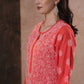 ADA Women Red & White Chikankari Hand Embroidered Semi-Sheer Straight Sustainable Handloom Kurta | Swadesiicart