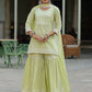 Juniper Women's Lime Green Cambric Floral Print Kurta Sharara Sets | Swadesiicart