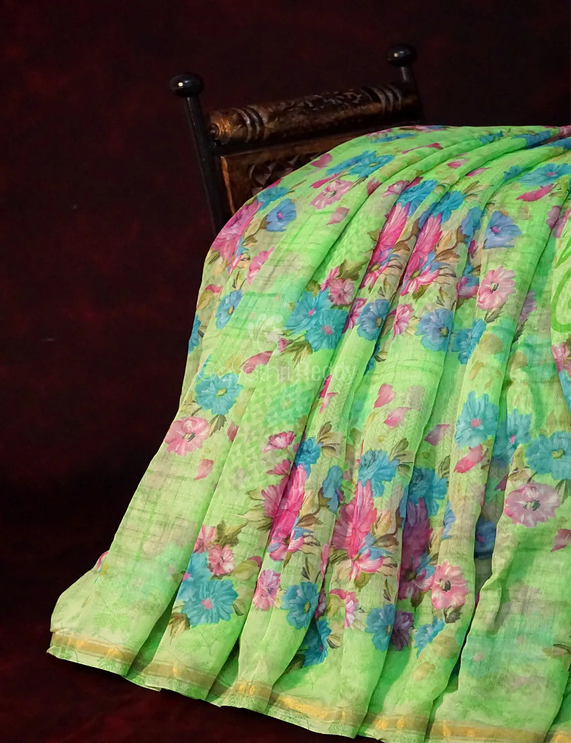 Fern Green Colour Floral Print Semi Chanderi Saree By Gayathri Reddy Designer Studio | Swadesiicart