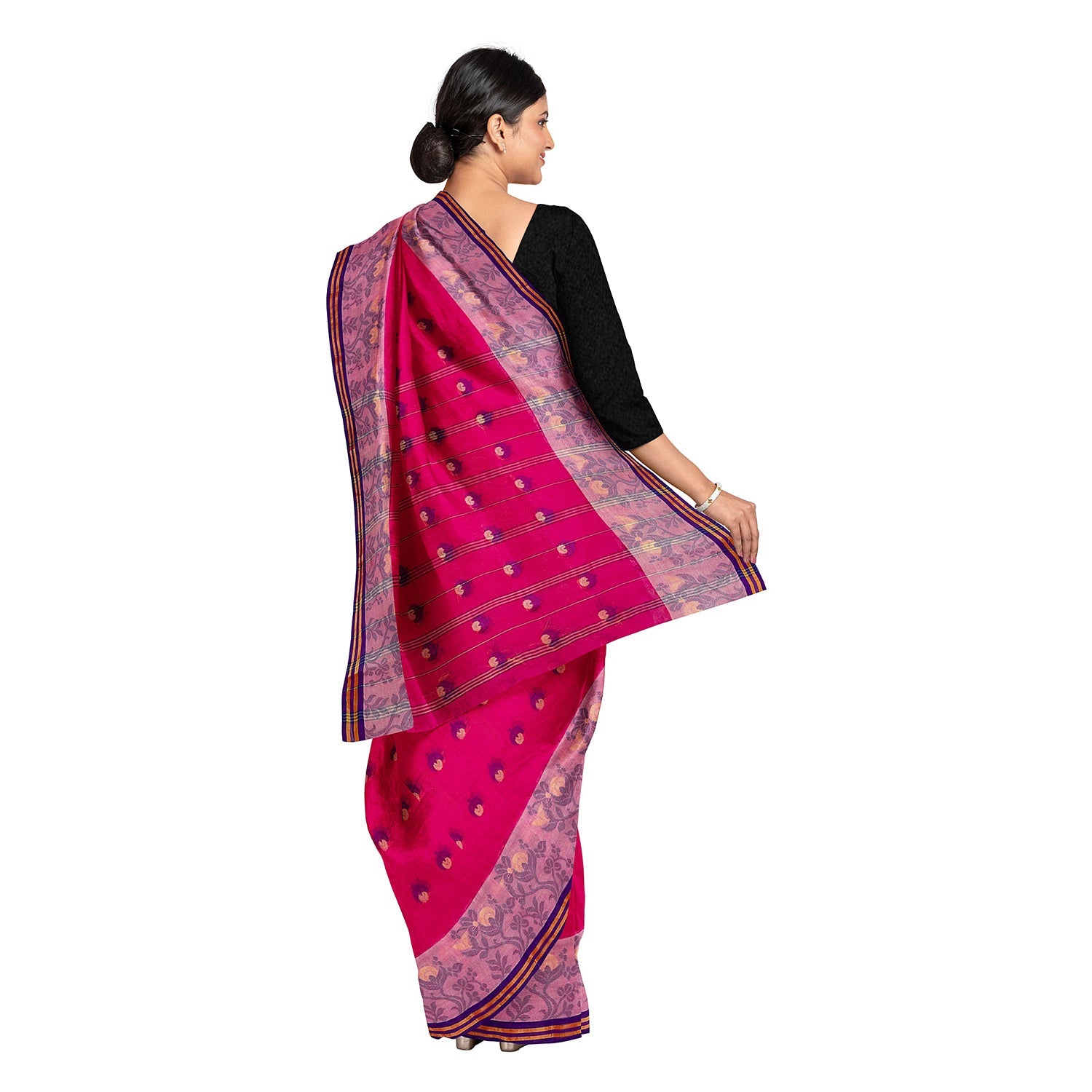 Exclusive Collection 100% Pure Cotton Pink Tant Saree With Hand Weaving Work - Swadesiicart