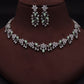 Tehzeeb Creations Silver Pleated White Diamond With Sea Green Beads Necklace Set - Swadesiicart
