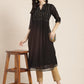 Juniper Womens Black Georgette Printed Pintucks A-Line Kurta | Swadesiicart