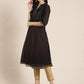 Juniper Womens Black Georgette Printed Pintucks A-Line Kurta | Swadesiicart