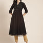 Juniper Womens Black Georgette Printed Pintucks A-Line Kurta | Swadesiicart