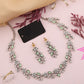 Tehzeeb Creations Silver Pleated White Diamond With Sea Green Beads Necklace Set - Swadesiicart