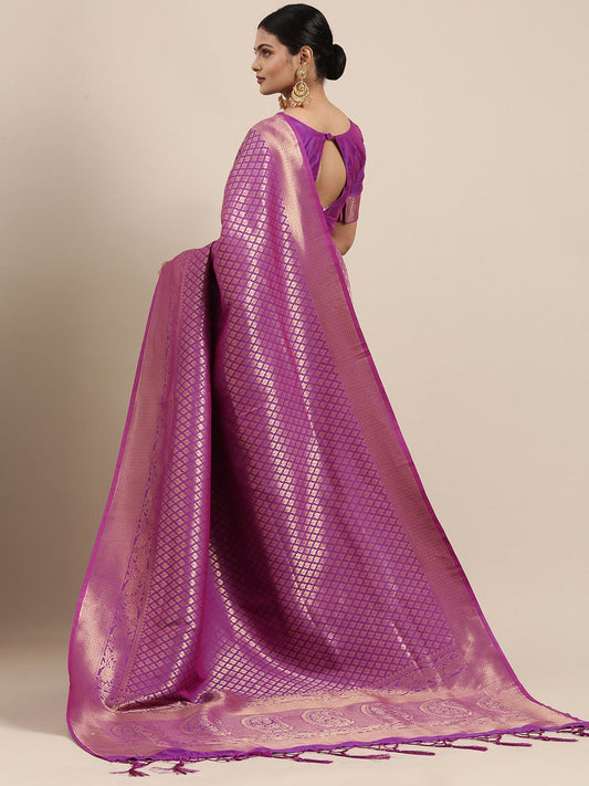 Saree Mall Purple Ethnic Motifs Zari Silk Blend Banarasi Sarees | Swadesiicart