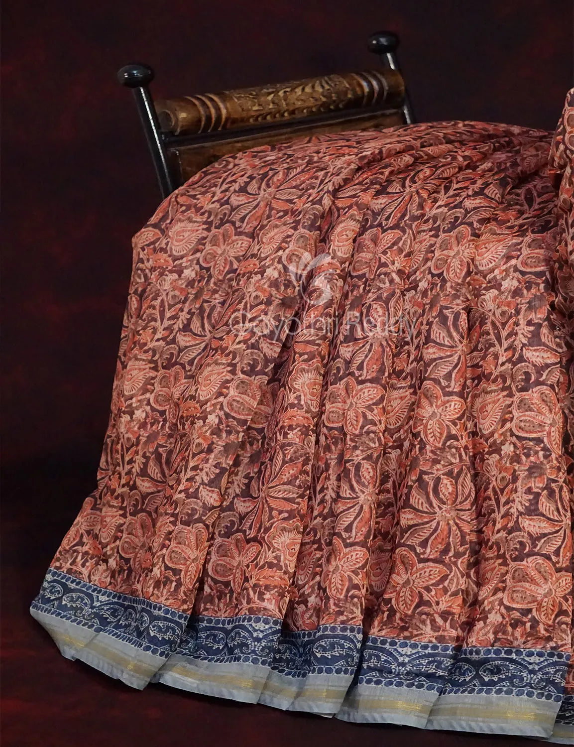 Rust Colour Kalamkaari Design Semi Chanderi Saree By Gayathri Reddy Designer Studio | Swadesiicart