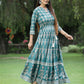 Juniper Women's Teal Rayon Printed Flared Dress | Swadesiicart