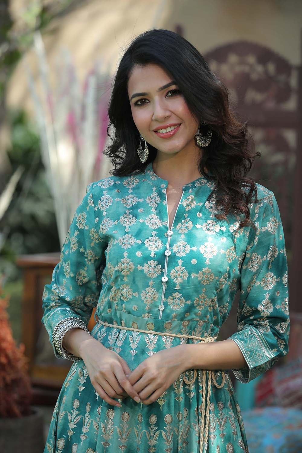Juniper Women's Teal Rayon Printed Flared Dress | Swadesiicart
