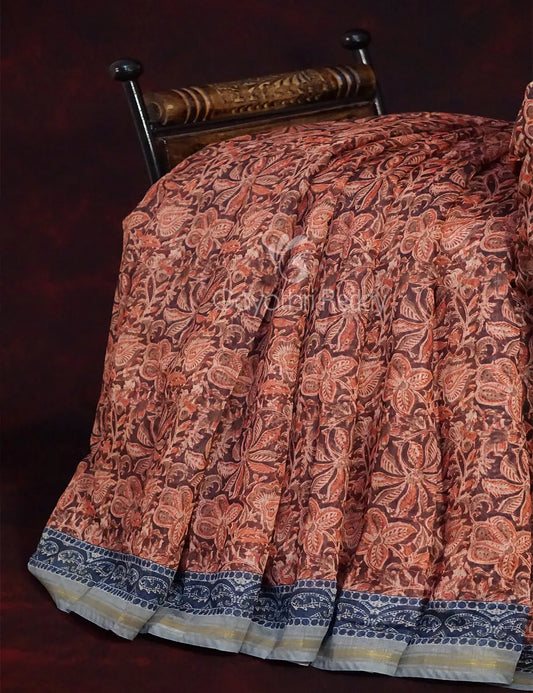Rust Colour Kalamkaari Design Semi Chanderi Saree By Gayathri Reddy Designer Studio | Swadesiicart