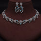 Tehzeeb Creations Silver Pleated White Diamond With Sky Blue Beads Necklace Set - Swadesiicart
