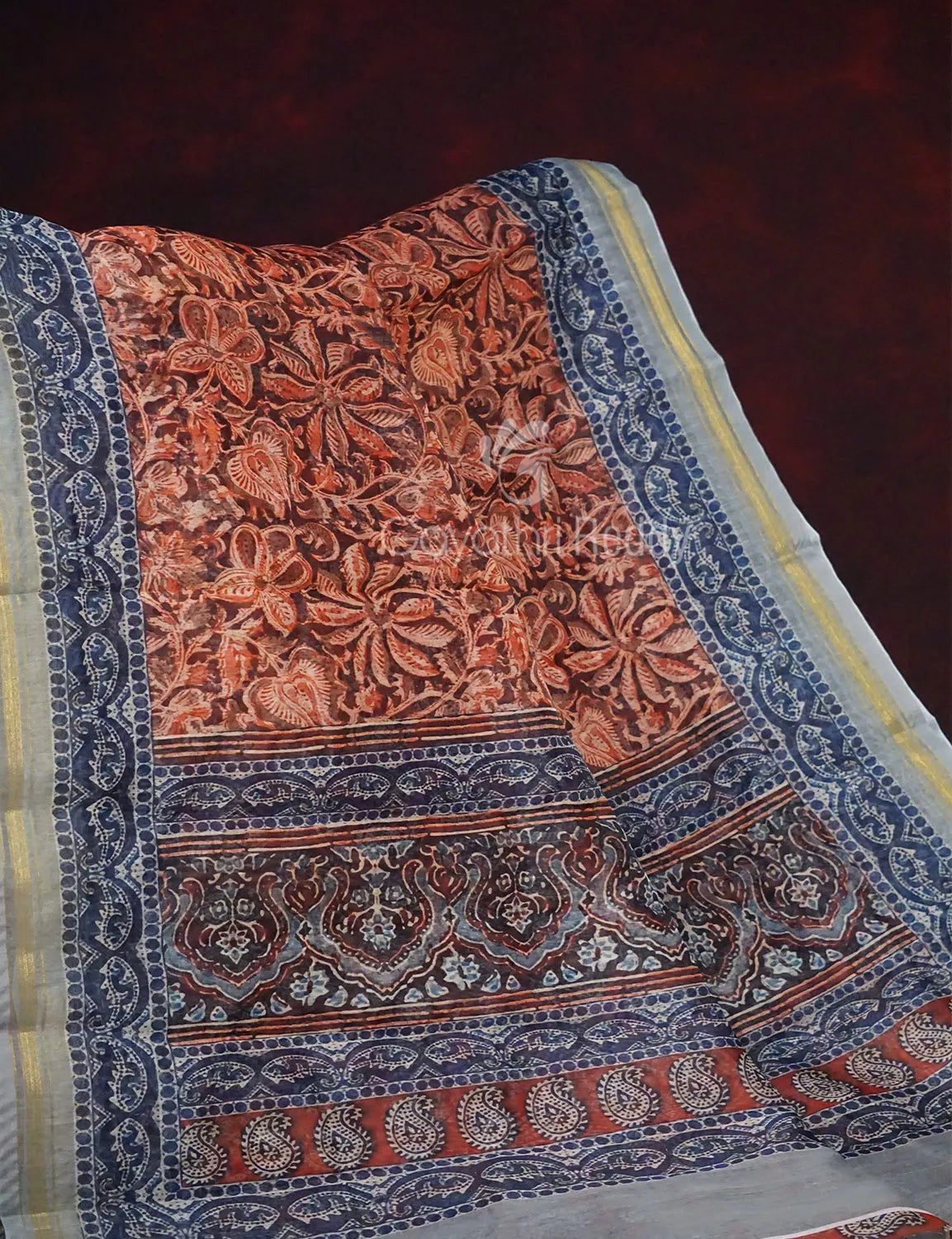 Rust Colour Kalamkaari Design Semi Chanderi Saree By Gayathri Reddy Designer Studio | Swadesiicart